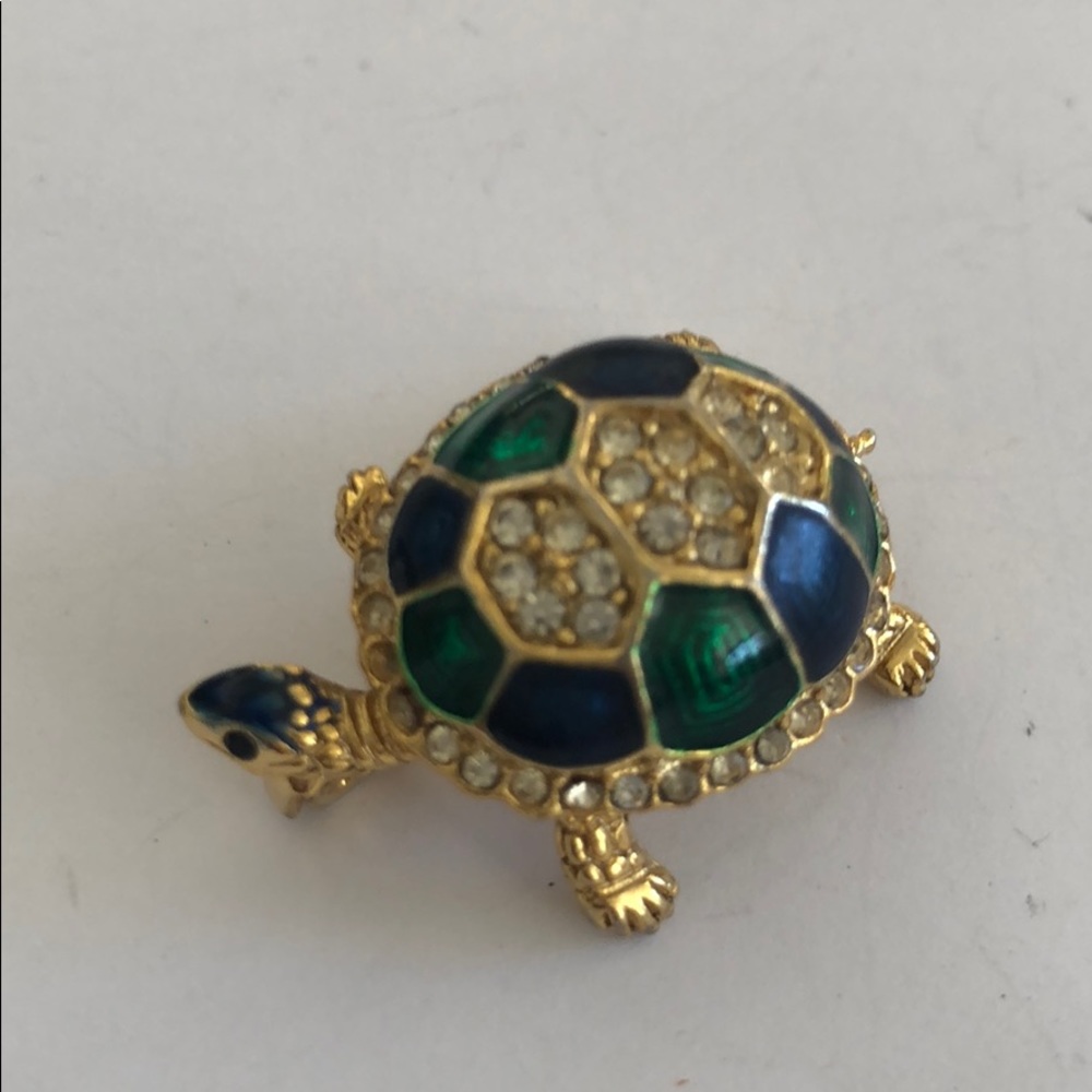 Vintage Tortoise Enamel Brooch Numbered Sphinx